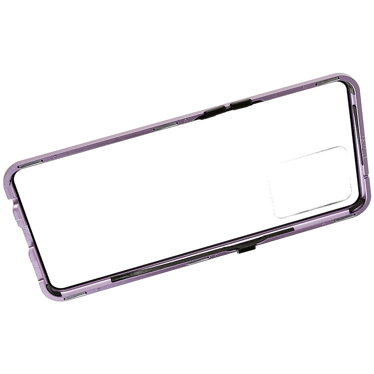 Metal Magnetic Case For Oppo Reno7 4G 360 Double-sided Tempered Glass Clear Phone Cover - Purple Metal Magnetic Case For Oppo Reno7 4G 360 Double-sided Tempered Glass Clear Phone Cover - Purple